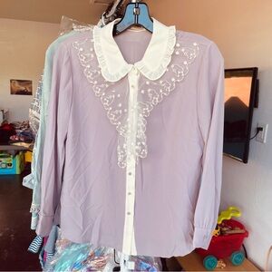 Miss Patina Blouse with White Lace Collar